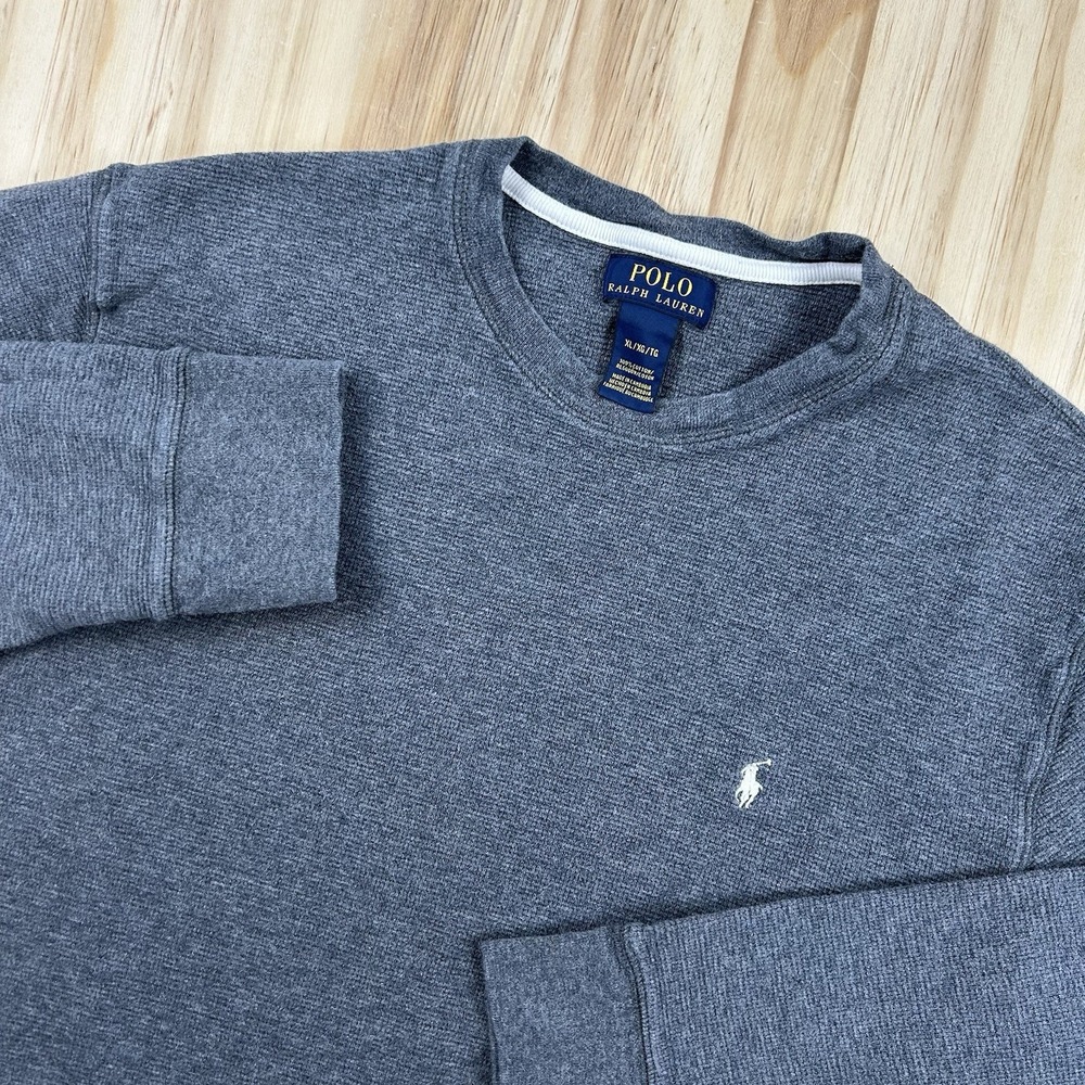 Polo Ralph Lauren Youth XL Gray Thermal Waffle Long Sleeve Shirt Cotton Preppy
